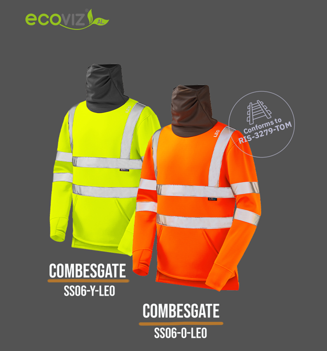 SS06 Combesgate hi-vis sweatshirt with built-in snood recycled fabric